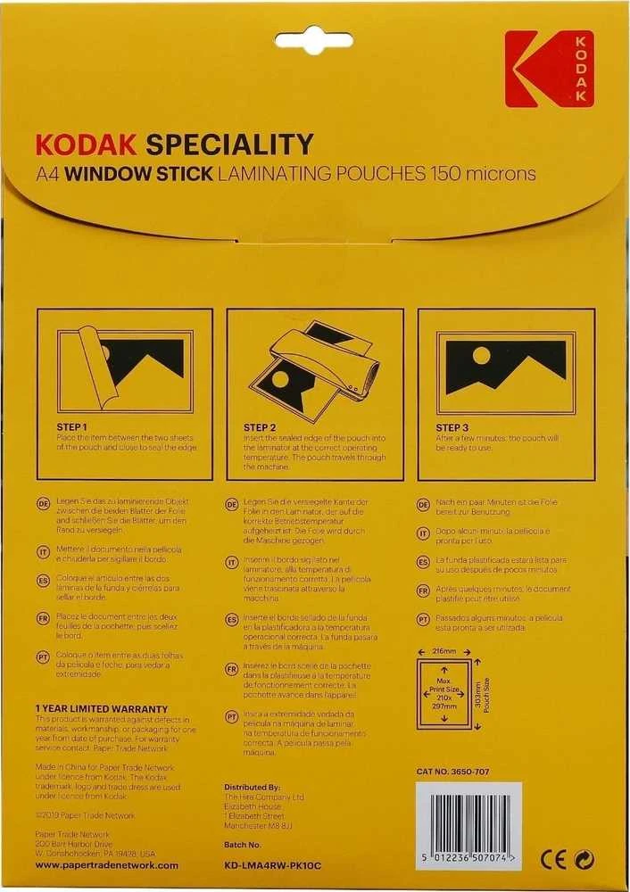 „Kodak“ laminavimo plėvelė 10x A4 / 150 mikronų / Lipni / Cat 3650-707