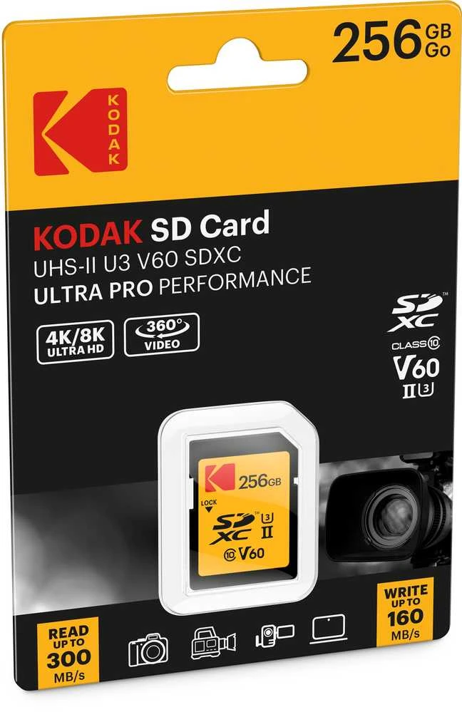 Kodak 256GB SDXC pakuotė su kortelės vaizdu