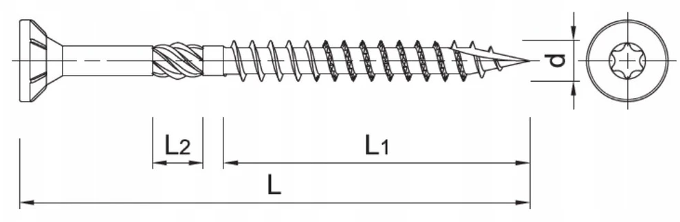 Koelner/Rawlplug 5x50 konstrukcinis medsraigtis, įleidžiama galvute, TX sriegis - 0,1 ts