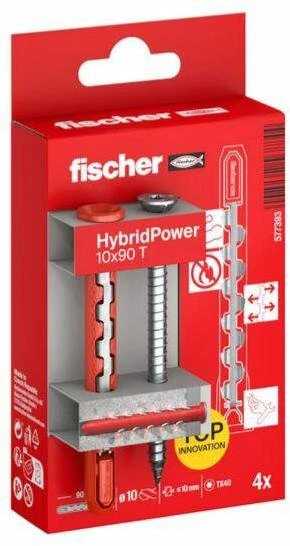 FISCHER HYBRIDPOWER kaištis 10×90 /4vnt. BLISTERIS TORX ATSPARUS UGNIAI
