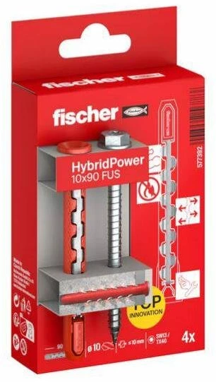 FISCHER KOŁEK HYBRIDPOWER 10×90 /4vnt. BLISTERIS UGNIAI ATSPARUS RAKTAS
