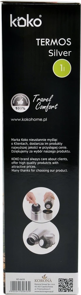 KOKO nerūdijančio plieno termosas su puodeliu 1L KO-6439