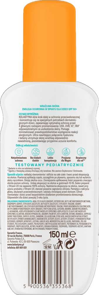 None „Kolastyna“ jautriai odai skirtas purškiklis vaikams SPF 50+, naujas, 150 ml