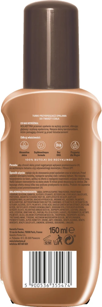 Kolastyna KOLASTYNA Turbo Przyspieszacz opalania do twarzy i ciała 150ml