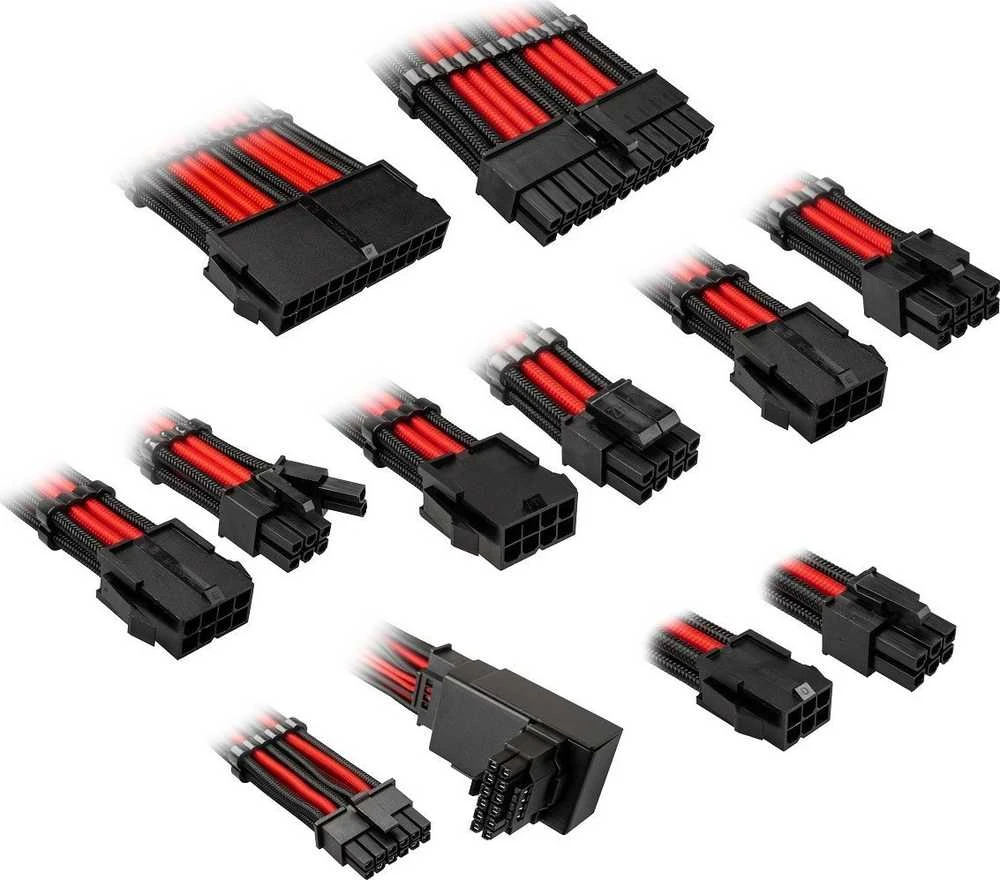 Kolink Core Pro Braided Cable Extension Kit 12V-2×6 Type 1 – Jet Juodas/Racing Raudona