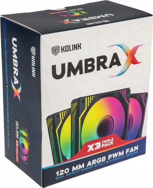 Kolink Umbra X 120mm ARGB High Performance PWM korpuso ventiliatorius Triple Pack – juodos spalvos