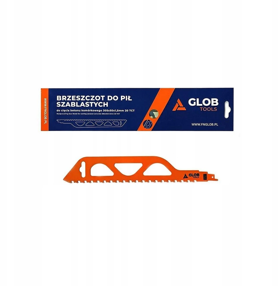KOMET GLOB TOOLS ašmenys šabaliniams pjūklams akytojo betono pjovimui 305x50x1,5mm 20 dantų (GLOBTOOLS-PTA-305-20T)