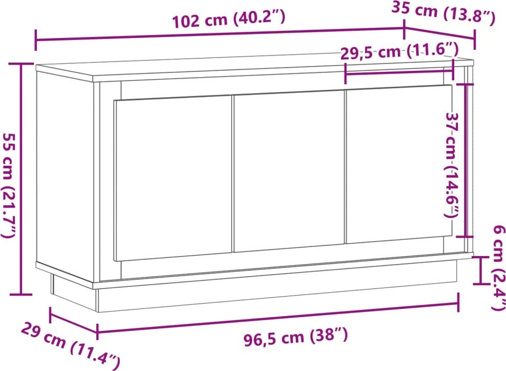 Šoninė spintelė, artisano ąžuolo, 102x35x55cm, apdirbta mediena