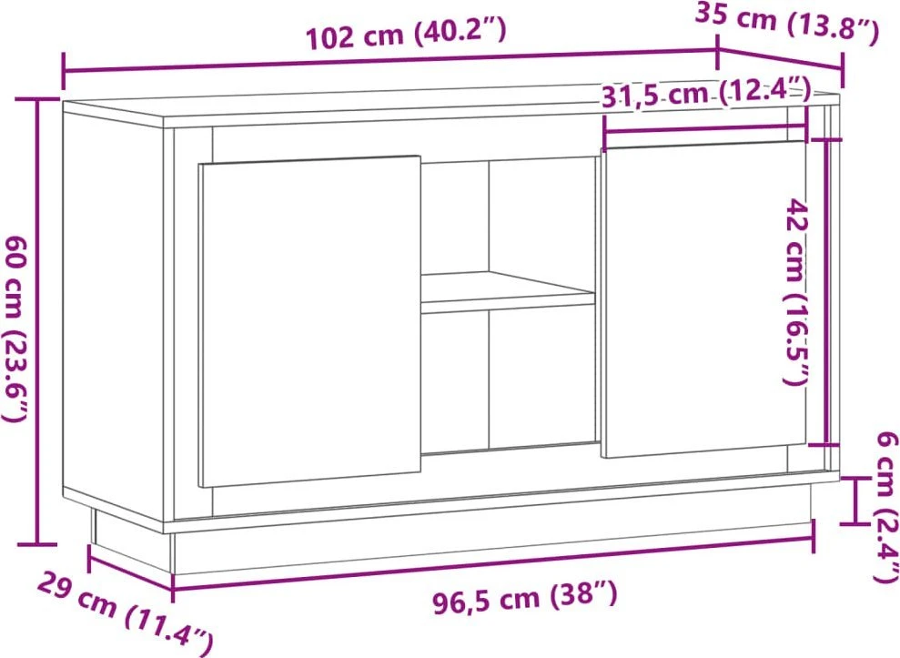 Šoninė spintelė, artisano, 102x35x60cm, apdirbta mediena