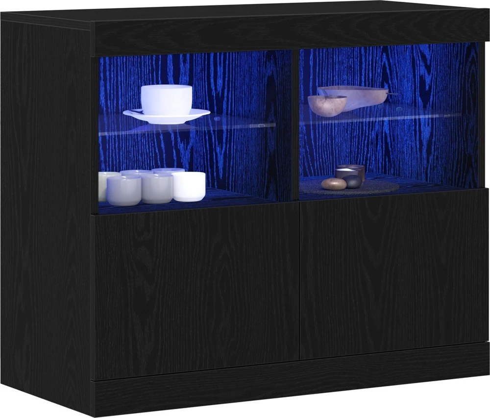 LED Bufetas Juoda 81 x 37 x 66,5 cm Apdirbta mediena