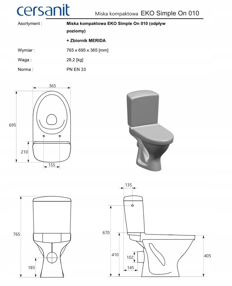 Mito By Cersanit Pastatomas WC Cersanit, ECO II SimpleOn su dangčiu