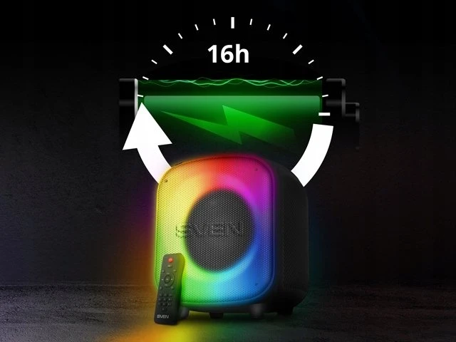 Garsiakalbis SVEN PS-555, juodas, galia 65 W (RMS), TWS, Bluetooth, USB, Micro SD, RC, ličio baterija