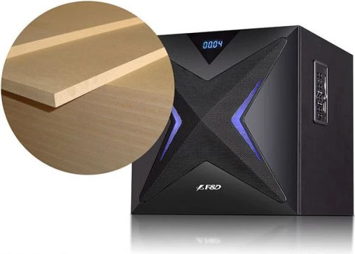 Kompiuterio kolonėlės Fenda F&D F550X 2.1 daugialypės terpės garsiakalbiai, 56 W RMS (14 Wx2 + 28 W), 2x3 colių palydovai + 6,5 colio žemųjų dažnių garsiakalbis, BT 5.0 / NFC / AUX / USB / FM / SD kortelių skaitytuvas / kelių spalvų LED / LED Ekranas / nuotolinio valdymo pultas /Medinis/Juodas