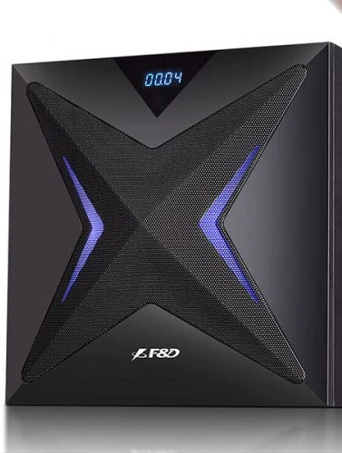 Kompiuterio kolonėlės Fenda F&D F550X 2.1 daugialypės terpės garsiakalbiai, 56 W RMS (14 Wx2 + 28 W), 2x3 colių palydovai + 6,5 colio žemųjų dažnių garsiakalbis, BT 5.0 / NFC / AUX / USB / FM / SD kortelių skaitytuvas / kelių spalvų LED / LED Ekranas / nuotolinio valdymo pultas /Medinis/Juodas