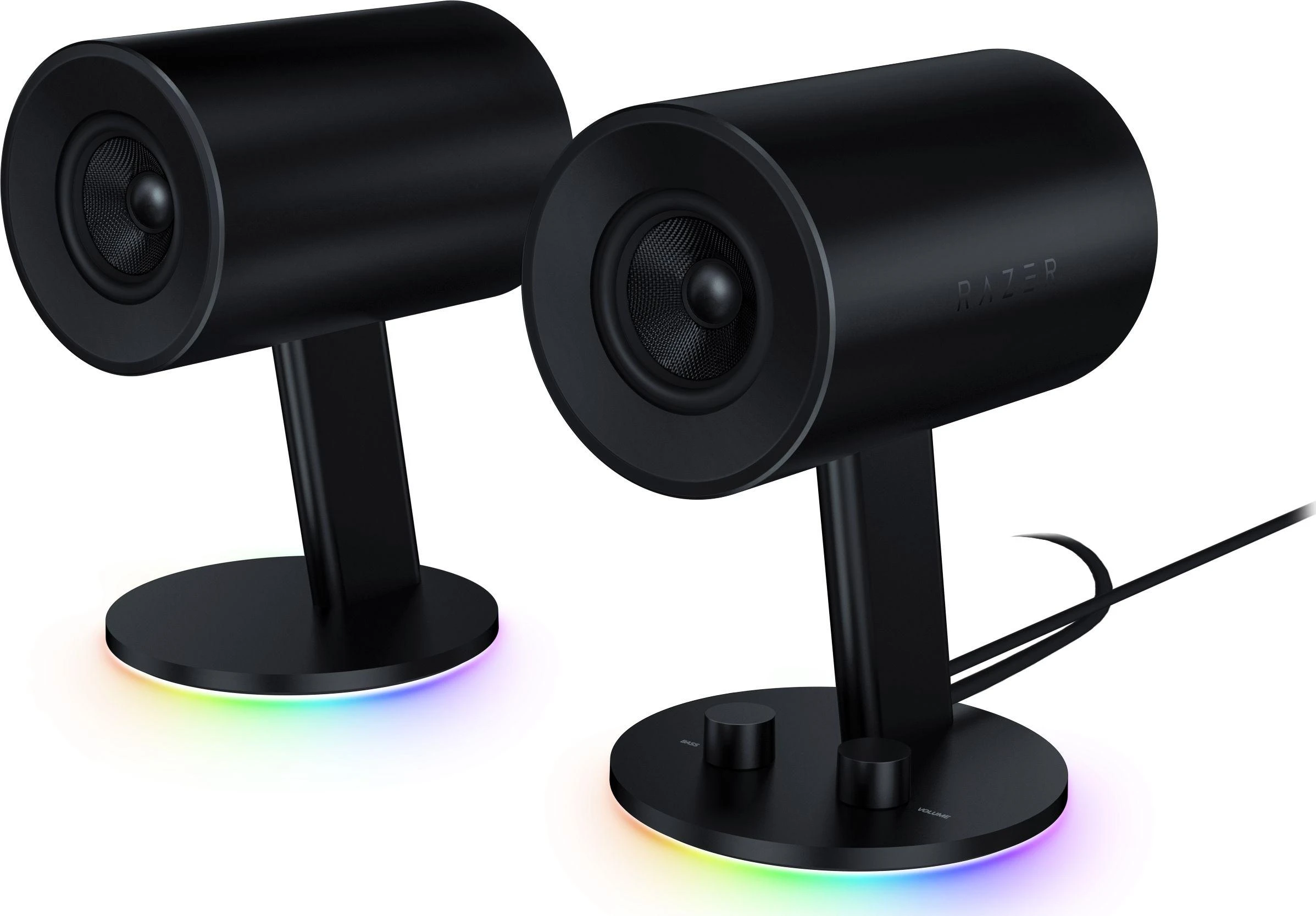 Kompiuterio kolonėlės Razer 2.0 kompiuterinės garsiakalbės su AUX ir USB, 3 colių stiklo pluošto garsiakalbiai, RGB apšvietimas, Nommo Chroma