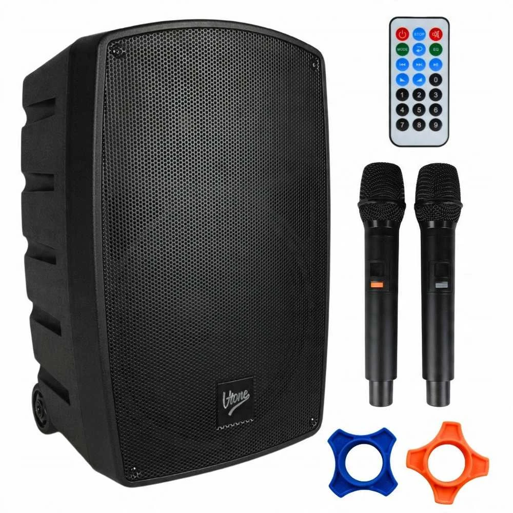 Kompiuterio kolonėlės V-TONE BQ12 GO MP3 - aktyvi 8 colių baterijomis maitinama kolonėlė su belaidžiu mikrofonu ir nuotolinio valdymo pultu, juodas