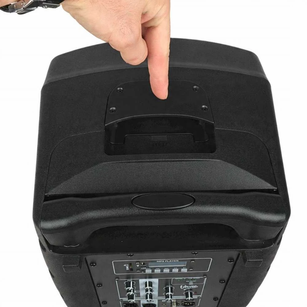 Kompiuterio kolonėlės V-TONE BQ12 GO MP3 - aktyvi 8 colių baterijomis maitinama kolonėlė su belaidžiu mikrofonu ir nuotolinio valdymo pultu, juodas