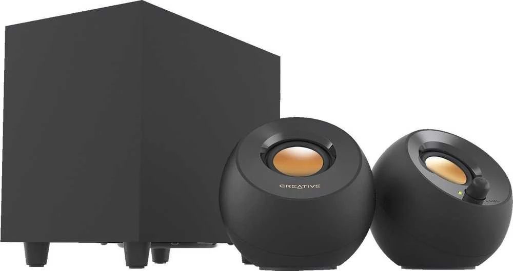 Kompiuterio kolonėlės Creative stalinės kolonėlės 2.1 „Pebble Plus“ su žemųjų dažnių garsiakalbiu, juodas