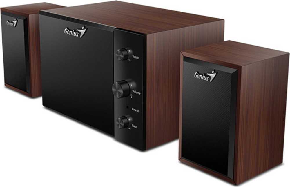 Kompiuterio kolonėlės Boxe Genius SW-2.1 350, cu fir, sistema 2.1, lizdas 3,5 mm, putere RMS 15W (2 x 3,5 W + 1 x 8W), vyšnios mediena