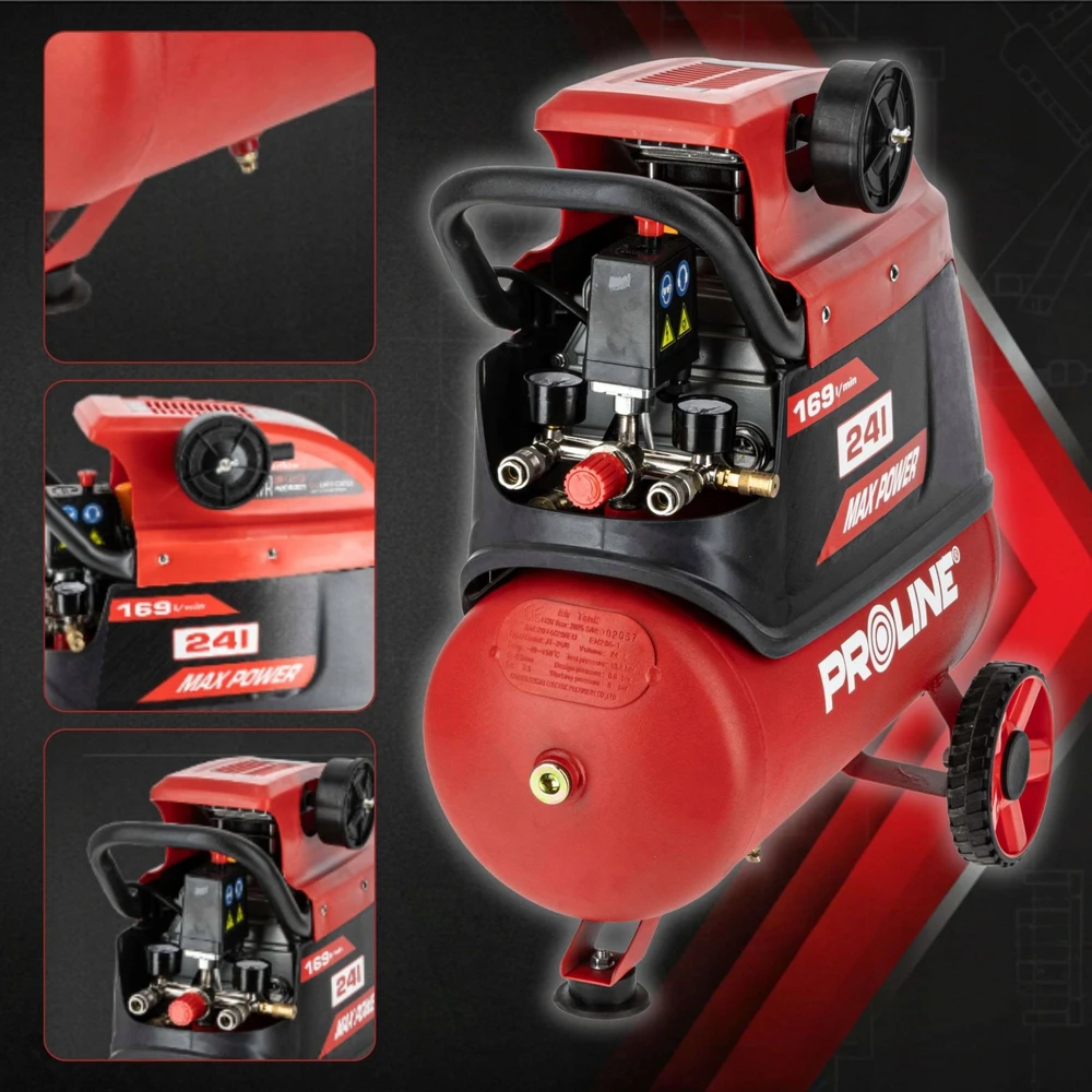 Tepalo kompresorius 24l, 1500w/2hp, 8bar, 169l/min proline