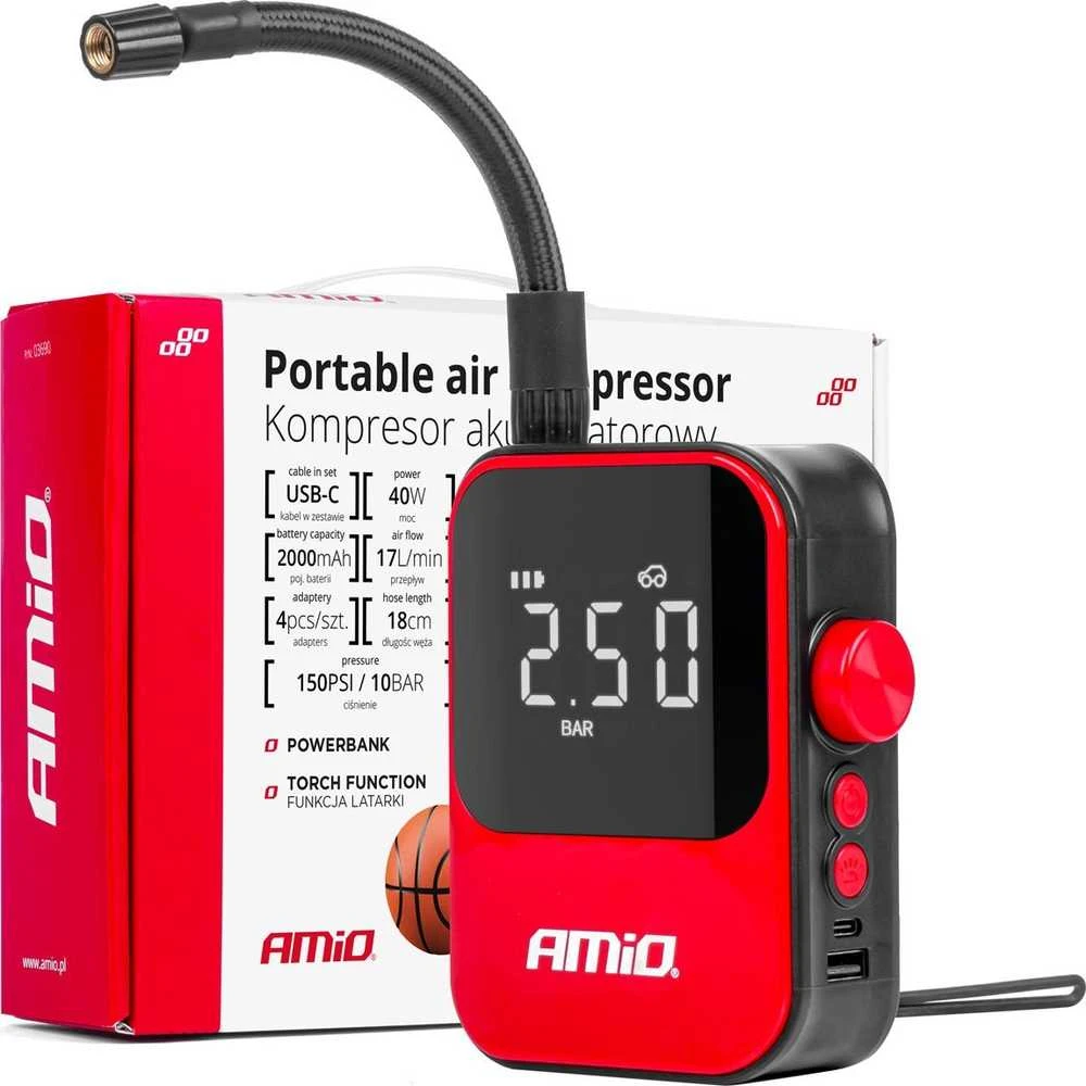 Belaidis automobilinis kompresorius 40W su powerbank AMIO-03690