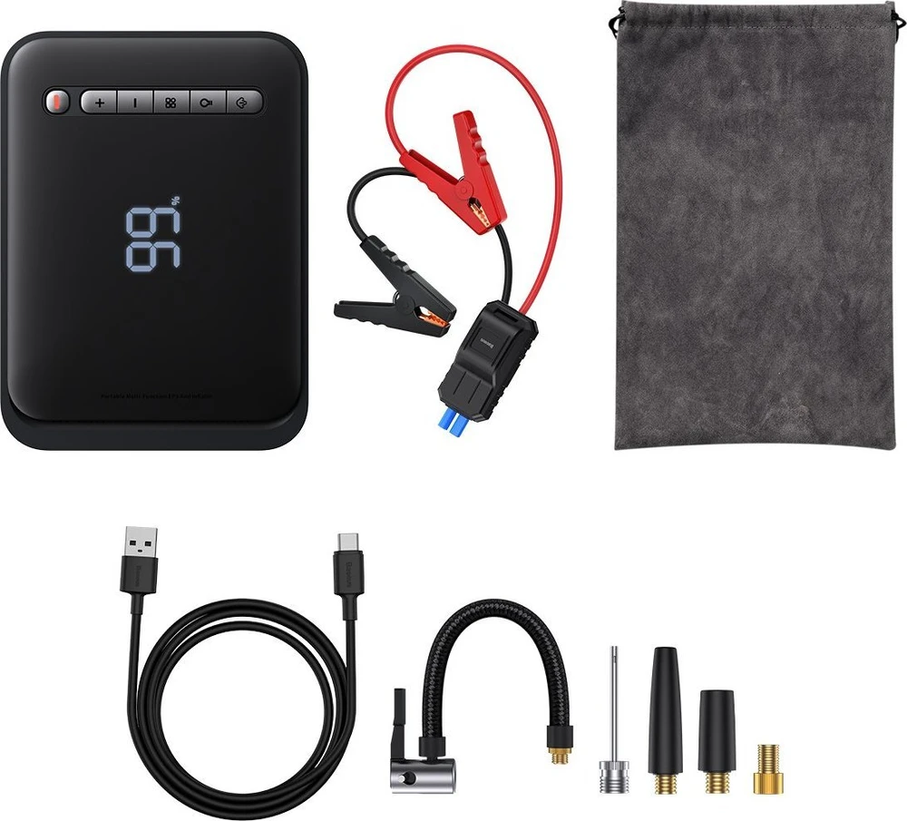 Išorinis akumuliatorius/starteris + kompresorius 2in1 Baseus Super Energy automobilinis Jump Starter, 8000mAh, 1000A USB - juodas