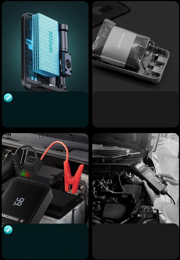 Išorinis akumuliatorius/starteris + kompresorius 2in1 Baseus Super Energy automobilinis Jump Starter, 8000mAh, 1000A USB - juodas