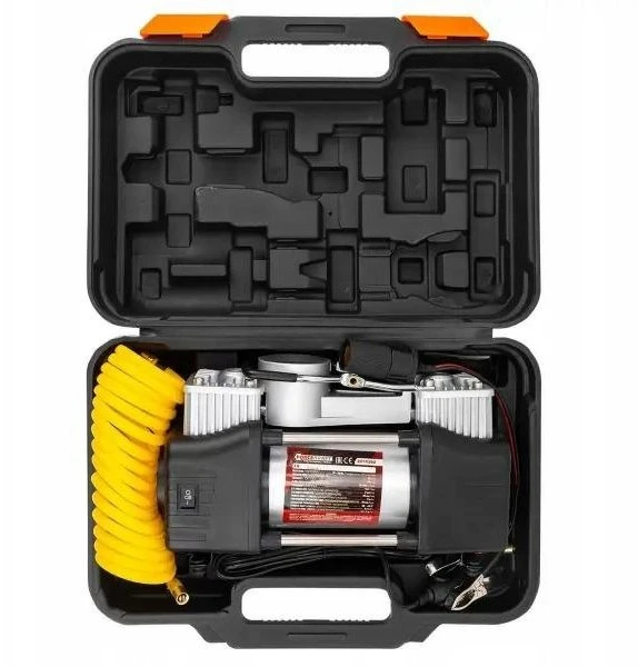 kompresorius automobilinis Forcekraft kompresorius automobilinis podwójny tłok kompresora (65l/min, 3 antgaliai, LED) 12V su lagaminu