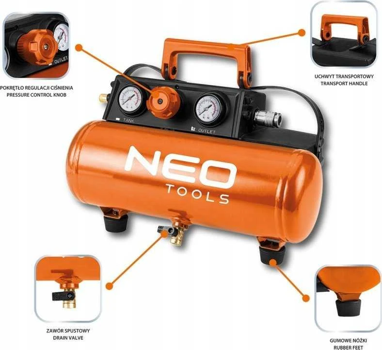 Neo „Energy+“ 18 V akumuliatorinis kompresorius, 8 barai, 3,8 l, be akumuliatoriaus