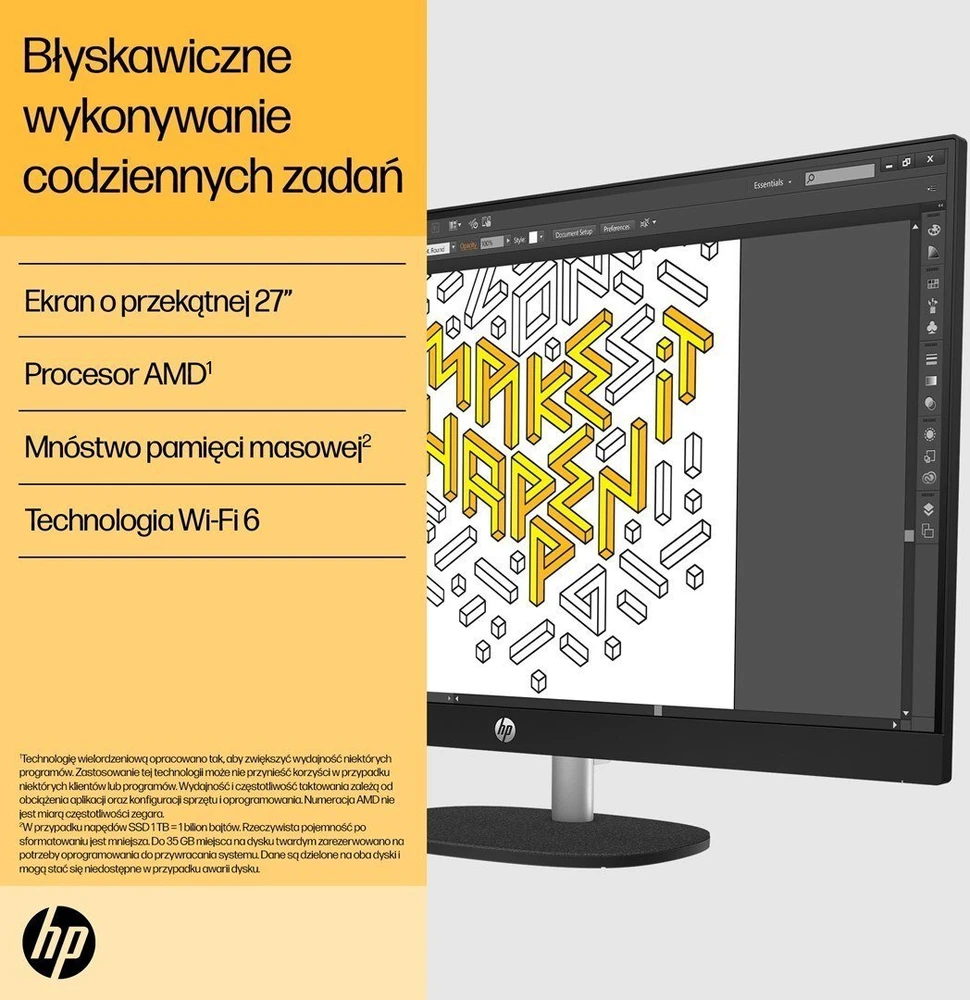 Hewlett Packard (HP) Stacionarus Kompiuteris - HP 27-cr0222nw | Ryzen 7 7730U | 16 GB | 512 GB SSD | 27" Full HD | Wi-Fi 6 | Win11 | Balta