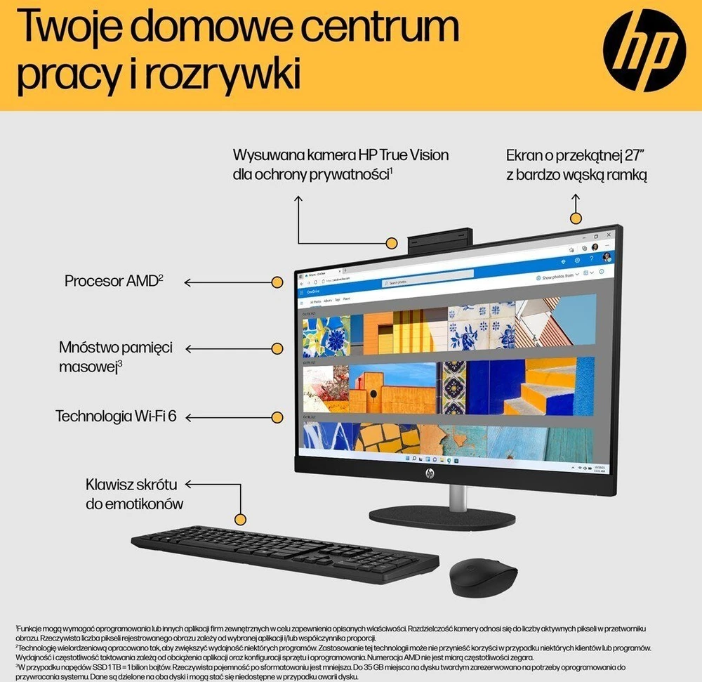 Hewlett Packard (HP) Stacionarus Kompiuteris - HP 27-cr0222nw | Ryzen 7 7730U | 16 GB | 512 GB SSD | 27" Full HD | Wi-Fi 6 | Win11 | Balta