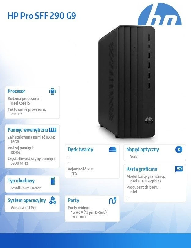 Stacionarus kompiuteris HP Pro 290 G9 SFF – Core i5-14400 | 16 GB | 1 TB | W11P