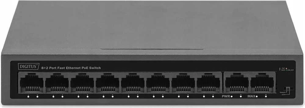 Šakotuvas Komutatorius „Digitus“ 8+2 prievadų FE PoE (DN-95354)