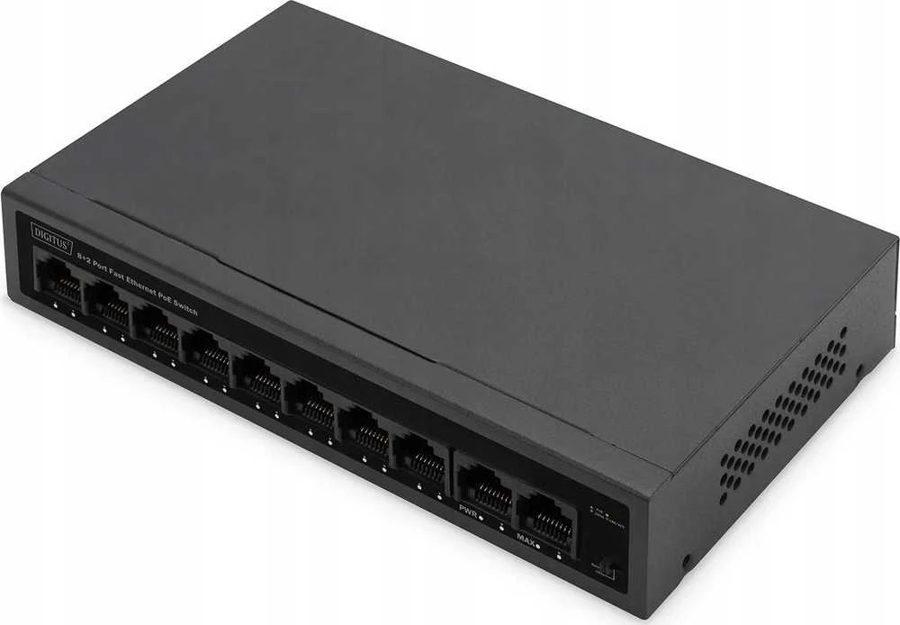 Šakotuvas Komutatorius „Digitus“ 8+2 prievadų FE PoE (DN-95354)