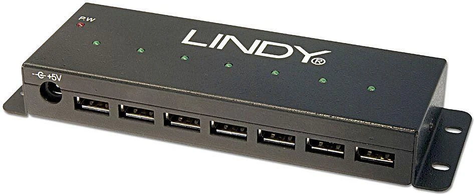 LINDY 7-portų USB 2.0 šakotuvas su jungtimis ir laikikliais