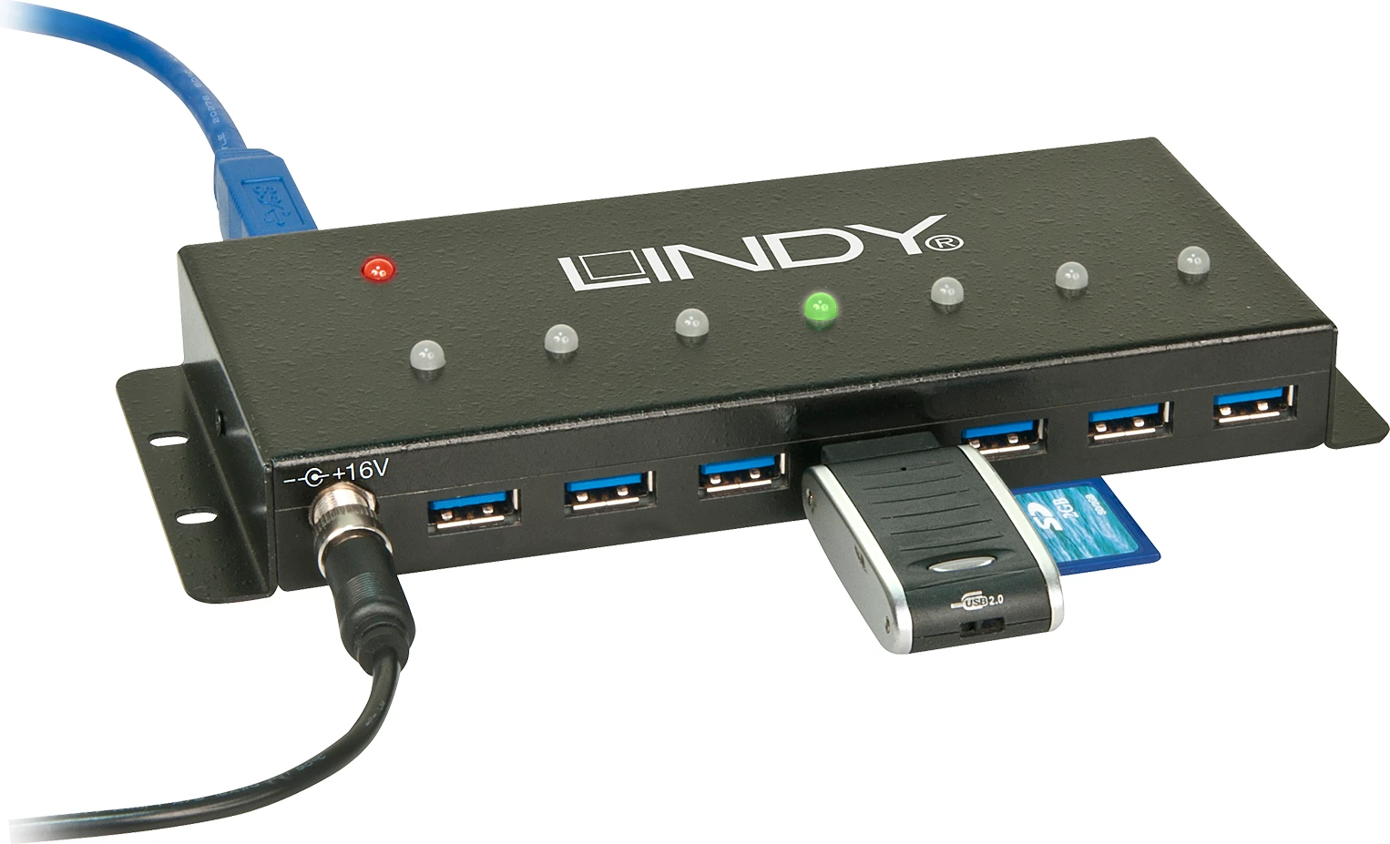 USB Hub - LINDY 7 Prievadų USB 3.0 Metalinis Hub, 5 Gbps, Juodas