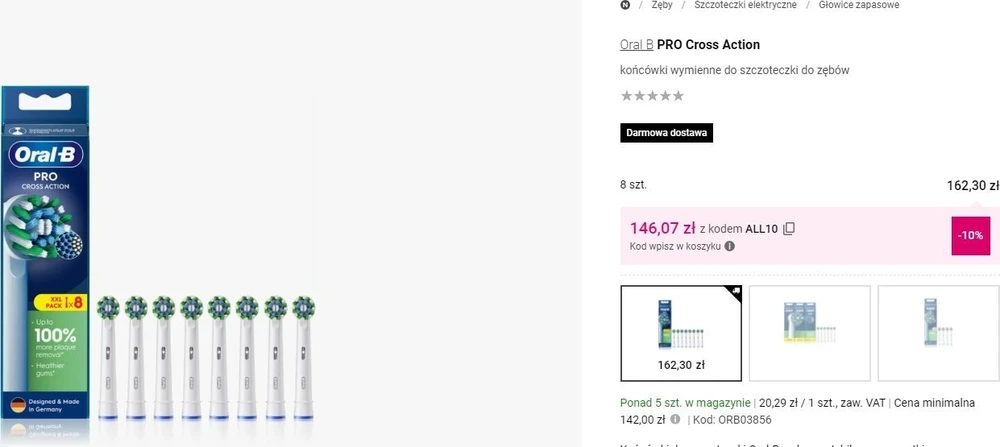 Braun „Oral-B CrossAction“, 8 vnt., Balta, 3 mėn., „Oral-B“, Dėžutė