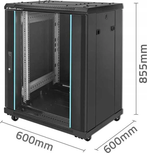 QOLTEC 54518 19 colių RACK spintelė / 15U / 600 x 600 x 855 / Plieninis korpusas