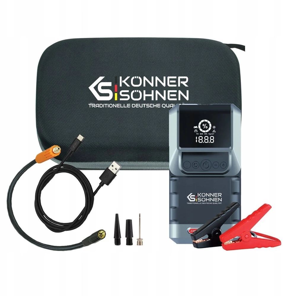 Konner & Sohnen KÖNNER&SÖHNEN Automobilio akumuliatoriaus paleidėjas (booster) / Išorinė baterija (powerbank)/ Kompresorius 1300A, KS JSP-1300