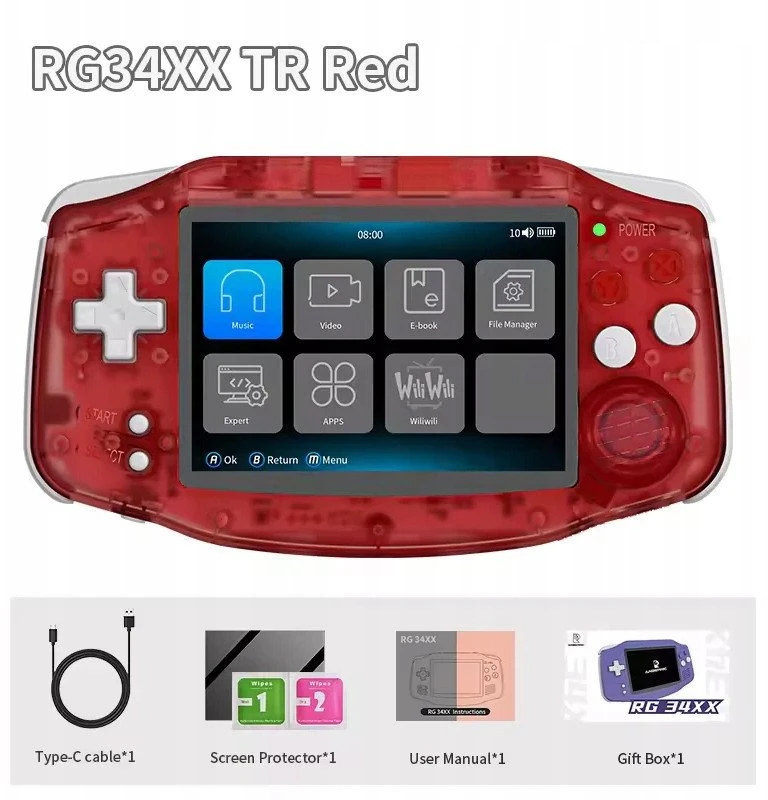 Retro gaming console ANBERNIC RG34XX Raudona