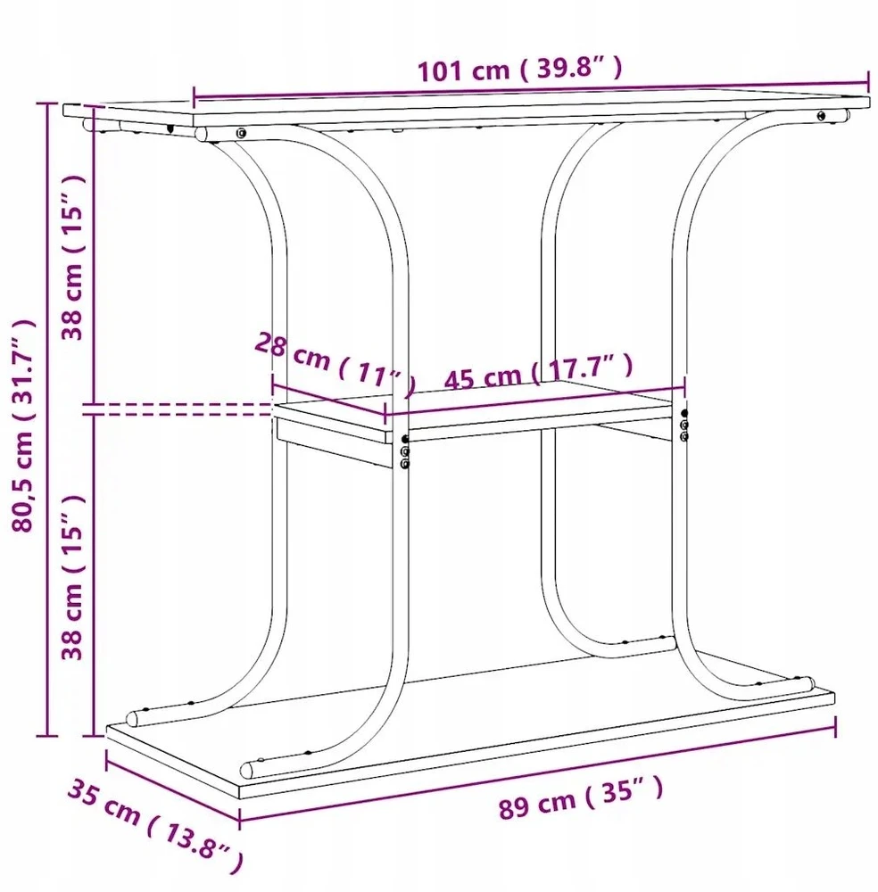 Konsolinis stalas su lentyna Pilkas Sonoma 101 x 35 x 80,5 cm