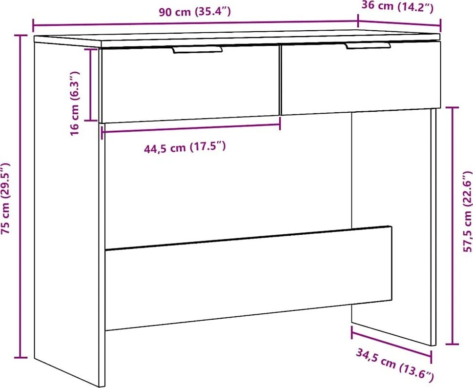 konsolinis stalas Senas medis 90x36x75 cm Inžinerinė mediena