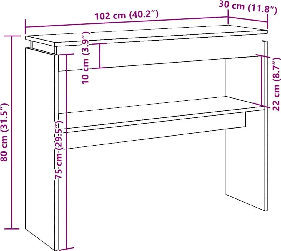 konsolinis stalas Senas medis 102x30x80 cm Inžinierinė mediena