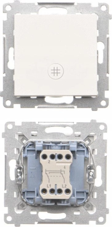 „Kontakt-Simon“ kryžminis jungiklis „Kontakt-Simon 55 TW7L.01/111“ su LED apšvietimu, laiptų piktogramų modulis 10 AX, 250V~, „Balta matt“ greitosios jungtys