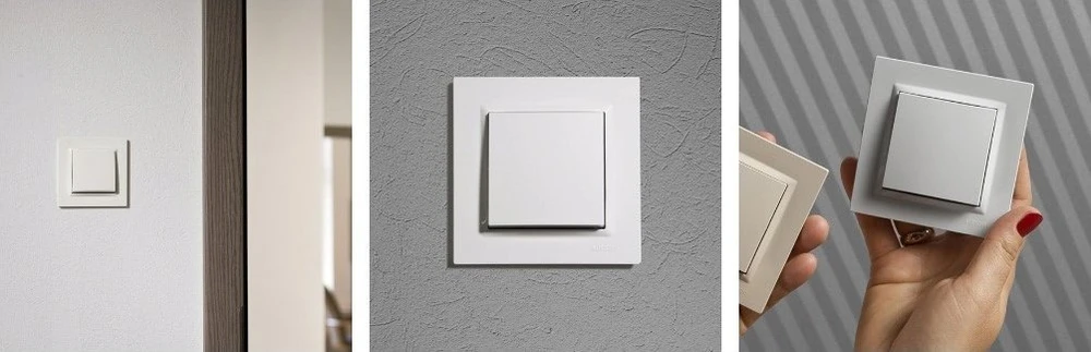 „Kontakt-Simon“ kryžminė jungtis Simon 10 CW7L.01/X/41 su LED foniniu apšvietimu be piktogramų modulio 10AX 250V~, kreminės spalvos, sraigtiniai gnybtai