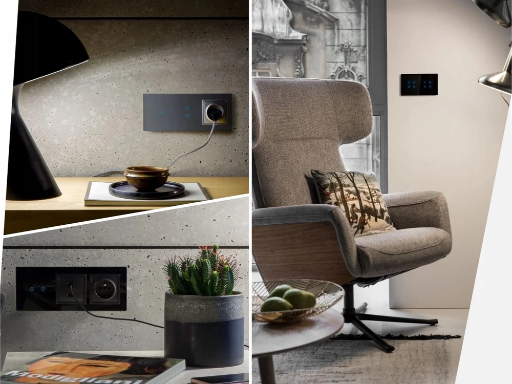 „Kontakt-Simon“ jutiklinis skydelis „Kontakt-Simon 54 Touch DSTR3100/70“ trys moduliai vieno prisilietimo laukas skylė priedams skylė priedams balta pearl
