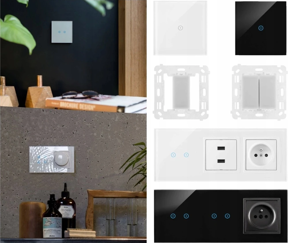 „Kontakt-Simon“ jutiklinis skydelis „Kontakt-Simon 54 Touch DSTR3100/70“ trys moduliai vieno prisilietimo laukas skylė priedams skylė priedams balta pearl