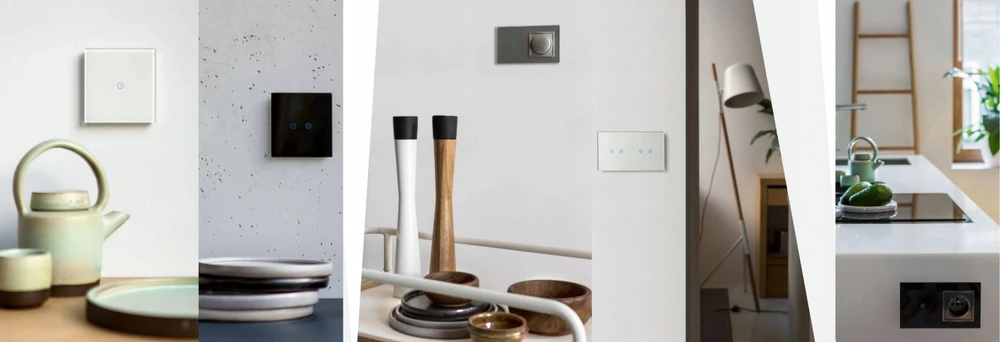 „Kontakt-Simon“ jutiklinis skydelis „Kontakt-Simon 54 Touch DSTR3100/70“ trys moduliai vieno prisilietimo laukas skylė priedams skylė priedams balta pearl