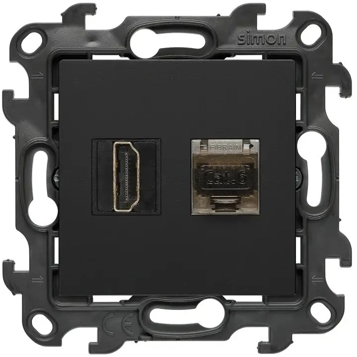 Kontakt-Simon Simon 24 Lizdas HDMI 2.1 + komputerowe RJ45 kat.6. juoda mat NGH21RJ45.01/49