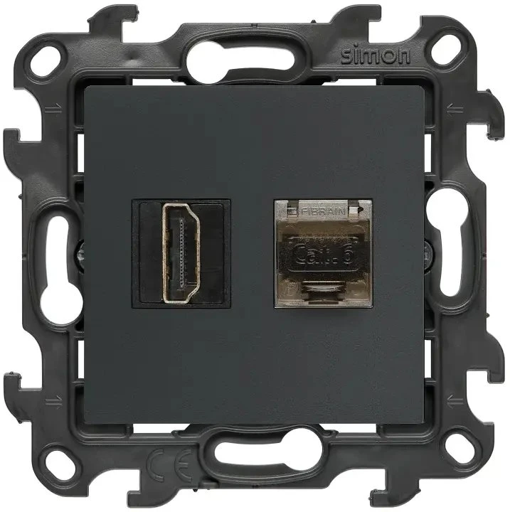 Kontakt-Simon Simon 24 Lizdas HDMI 2.1 + komputerowe RJ45 kat.6. grafito mat NGH21RJ45.01/38
